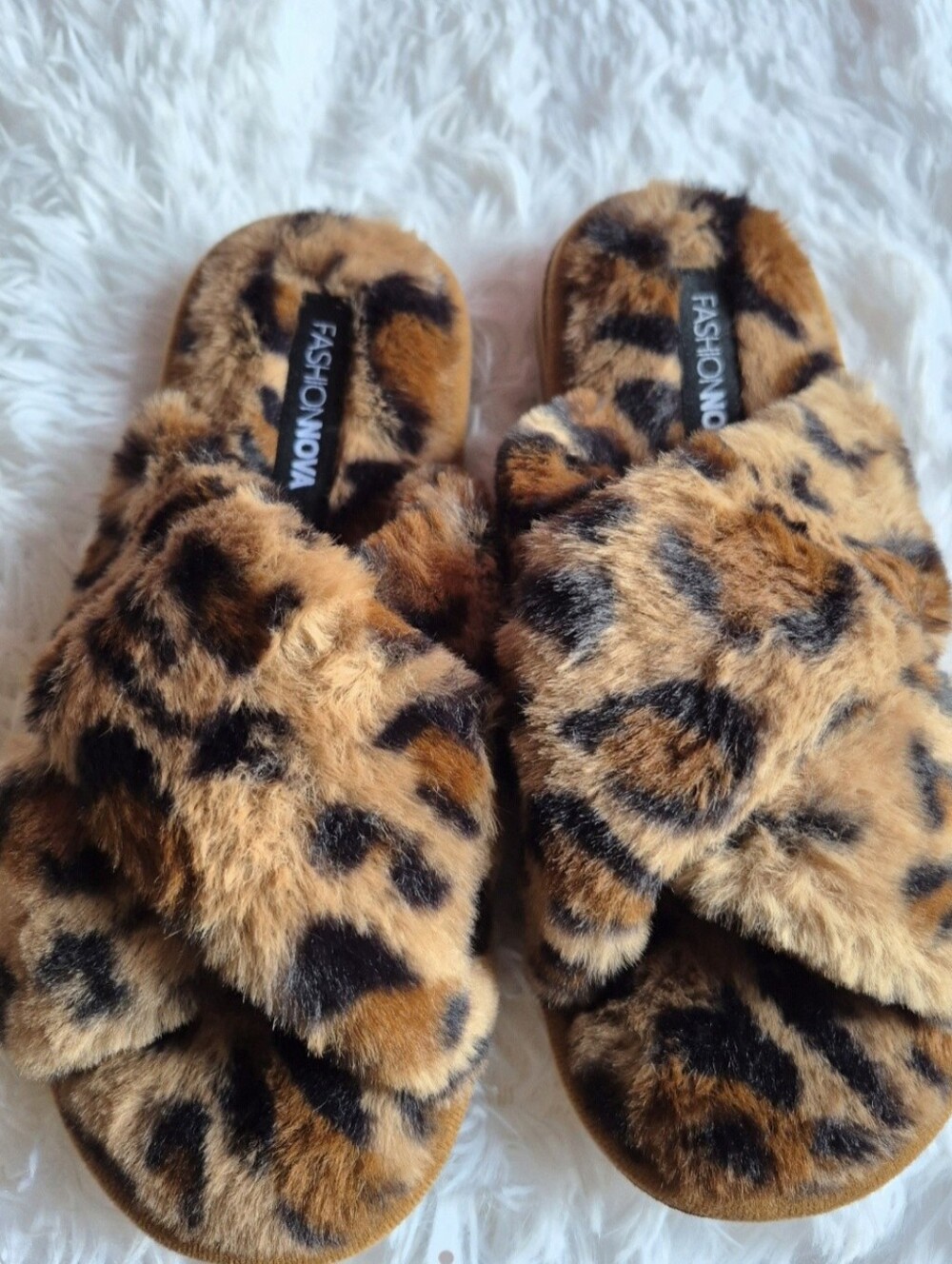 Ready To Be Comfy- Leopard Faux Fur Cross-Band Slide Slippers